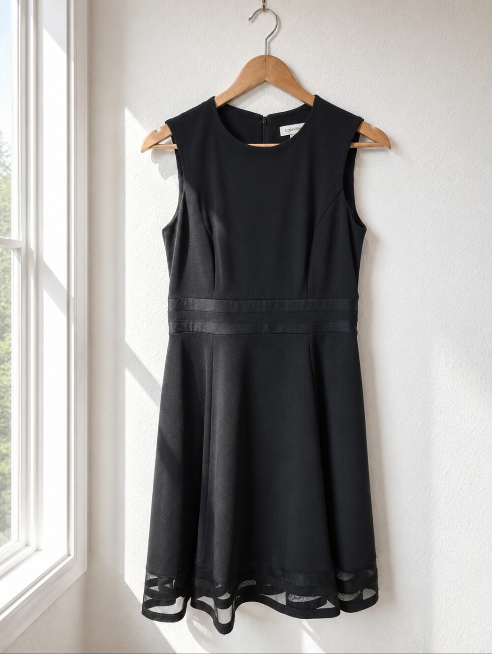 Calvin Klein Black Fit & Flare Dress Sleeveless Sheer Hem Size 6